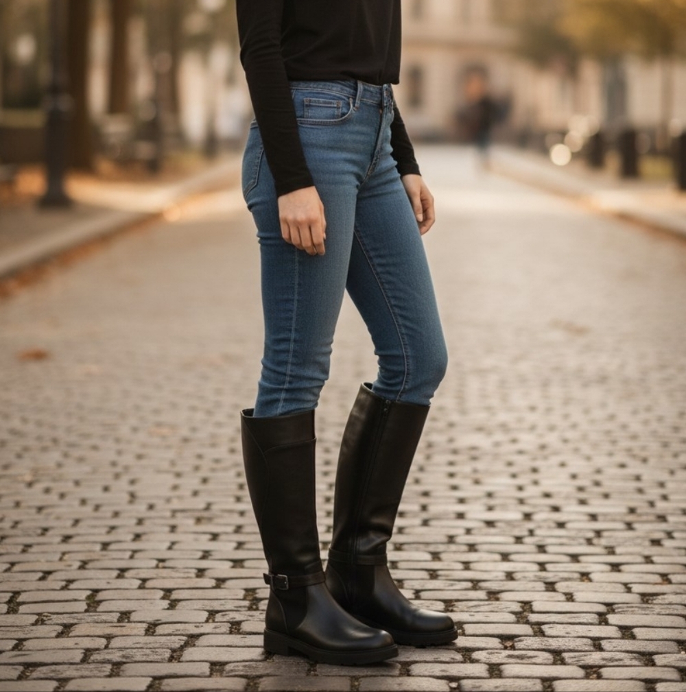 easy street Black Over-the-Knee Buckle Boots